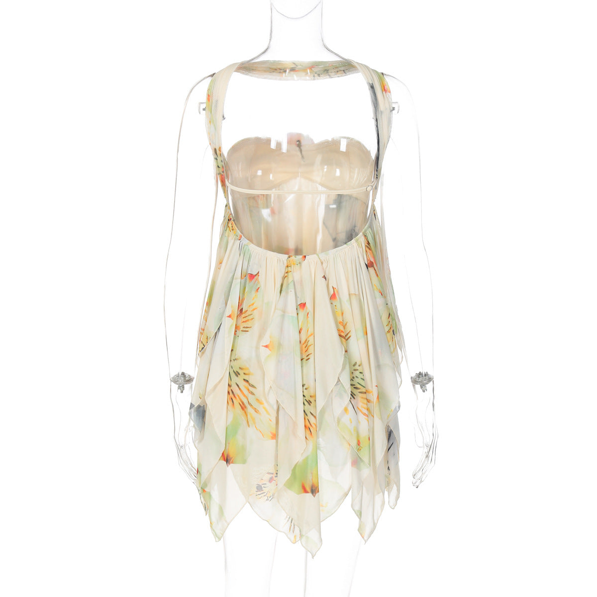 Autumn Women's Sexy Halter Neck Low Back Mesh Patchwork Floral Embellished Top 10