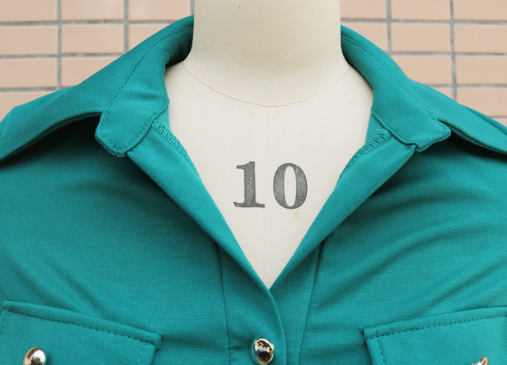 Women Turndown Collar Long Sleeve Bell-Bottom Jumpsuit 33