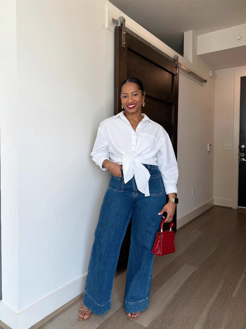 Women's High Waist Loose Wide Leg Denim Pants 5