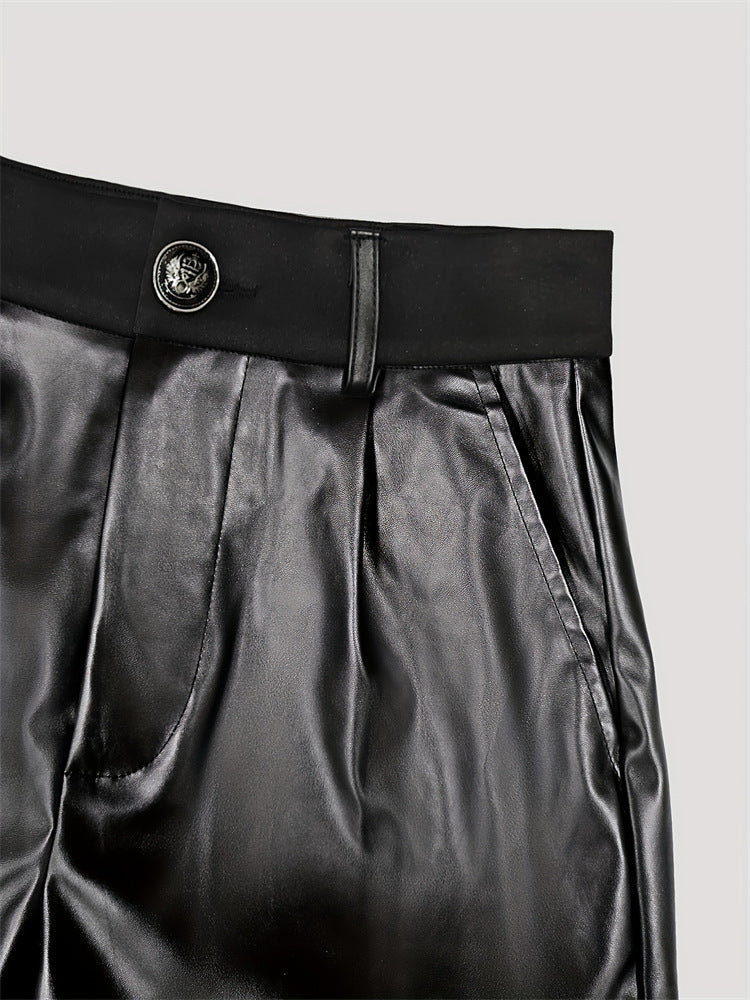 High-Waist Button-Decorated Pocket PU Leather Shorts 8