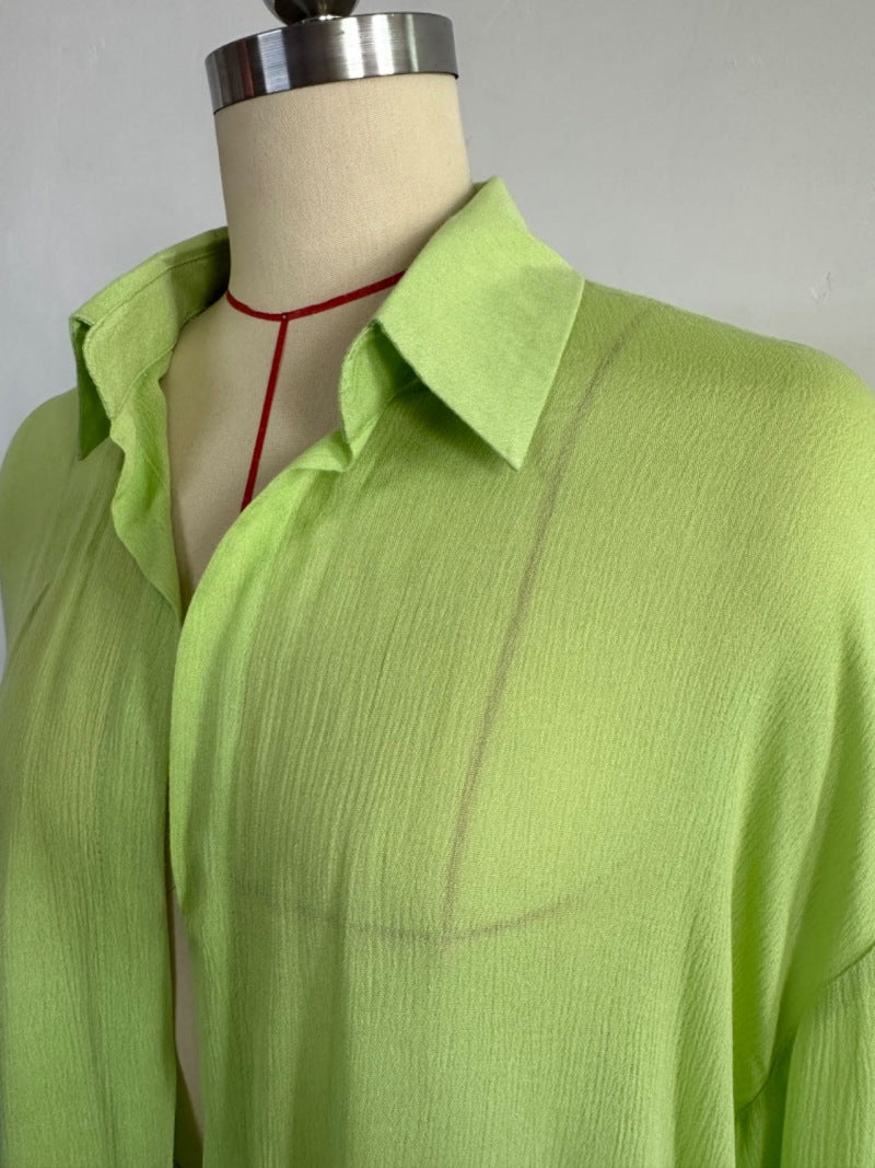 Women Solid Loose Turndown Collar Shirt and Wide Leg Shorts Casual Two-Piece Set 12