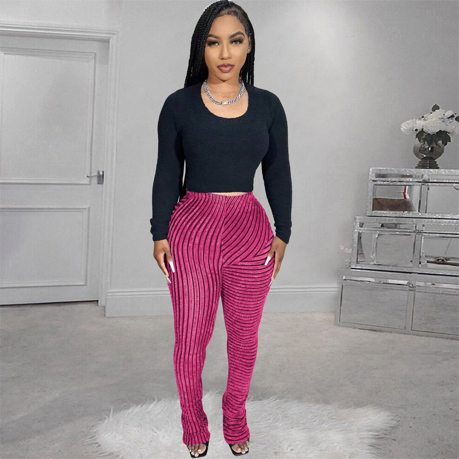 Women's Clothes Furry Texture High Stretch Fashion Casual Versatile Slim Pants 4