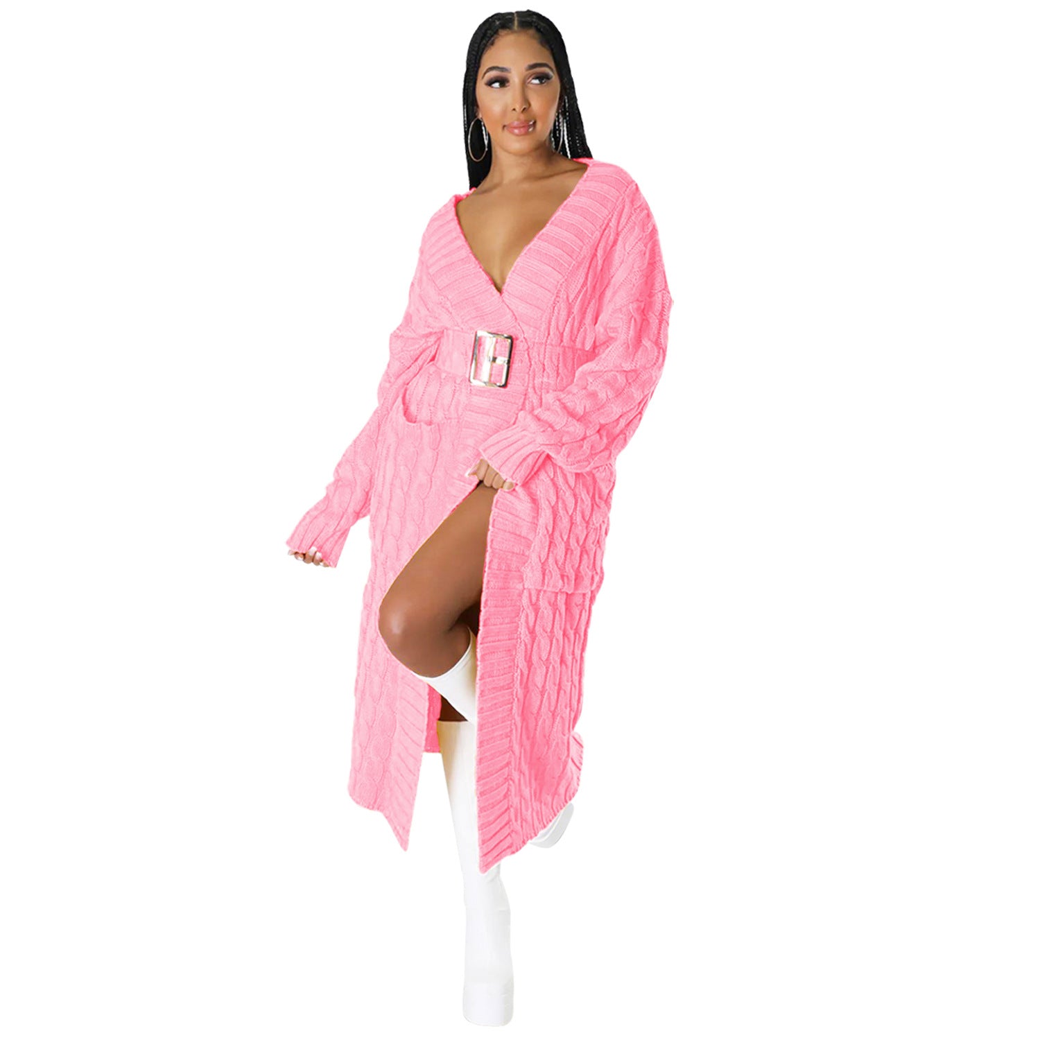 Autumn Winter Women'S Fashion Sexy Casual Long Sleeve Long Sweater Coat 22