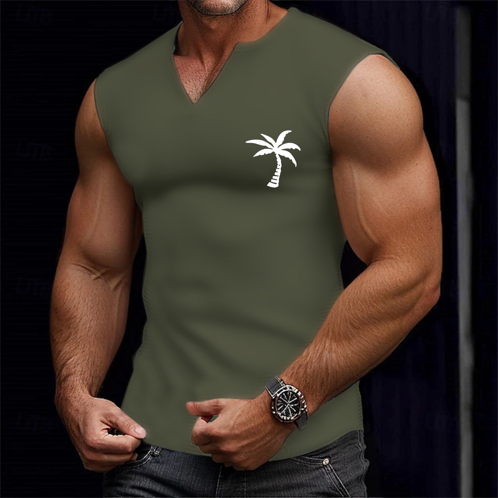 Men's Sporty Casual Coconut Tree Print Tank Top 35