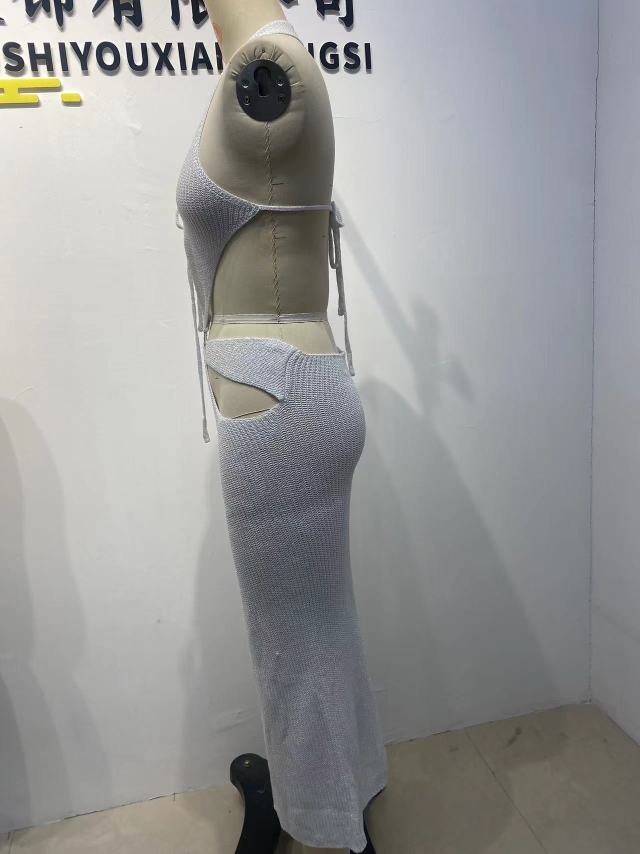 Sheer Halter Neck Knitted  Beach Holiday Dress 19