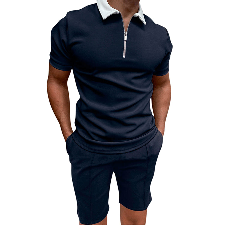 Men's Short Sleeve Printed Zip Turndown Collar polo T-shirt 18