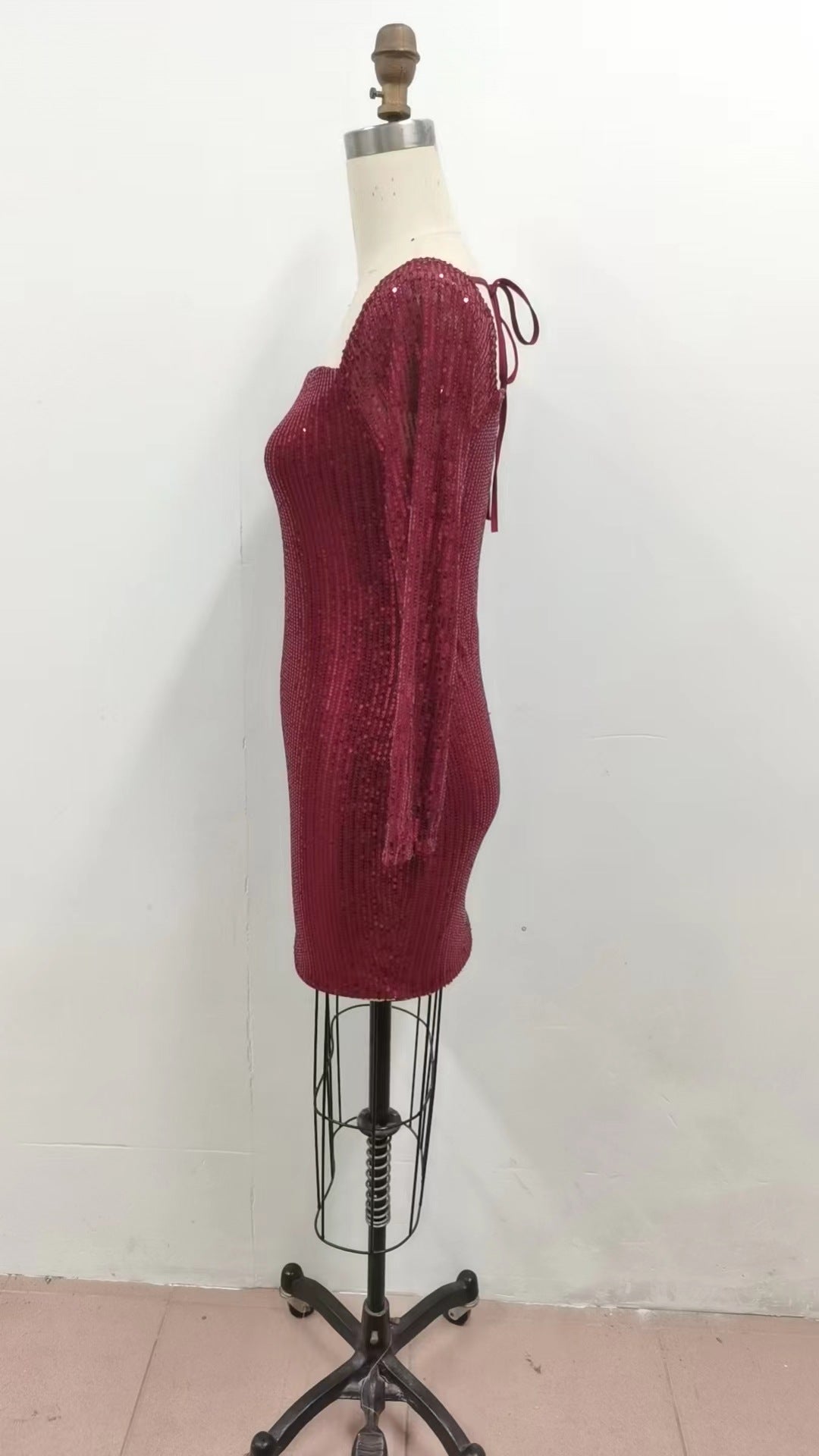 Sexy Long Sleeve Solid Color Sequin Evening Dress Slim Bodycon Dress 22