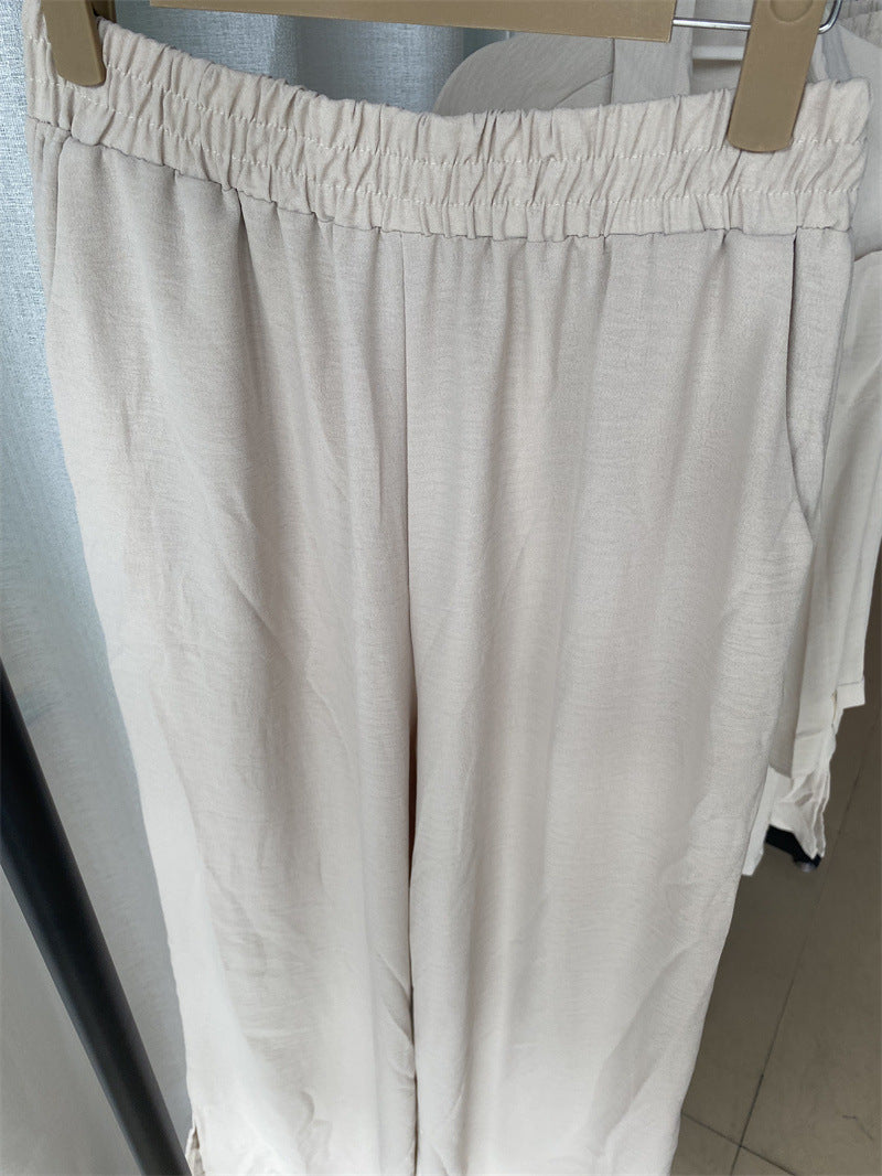 Plus Size Women loose long-sleeved shirt and slit wide-leg pants two-piece set 21