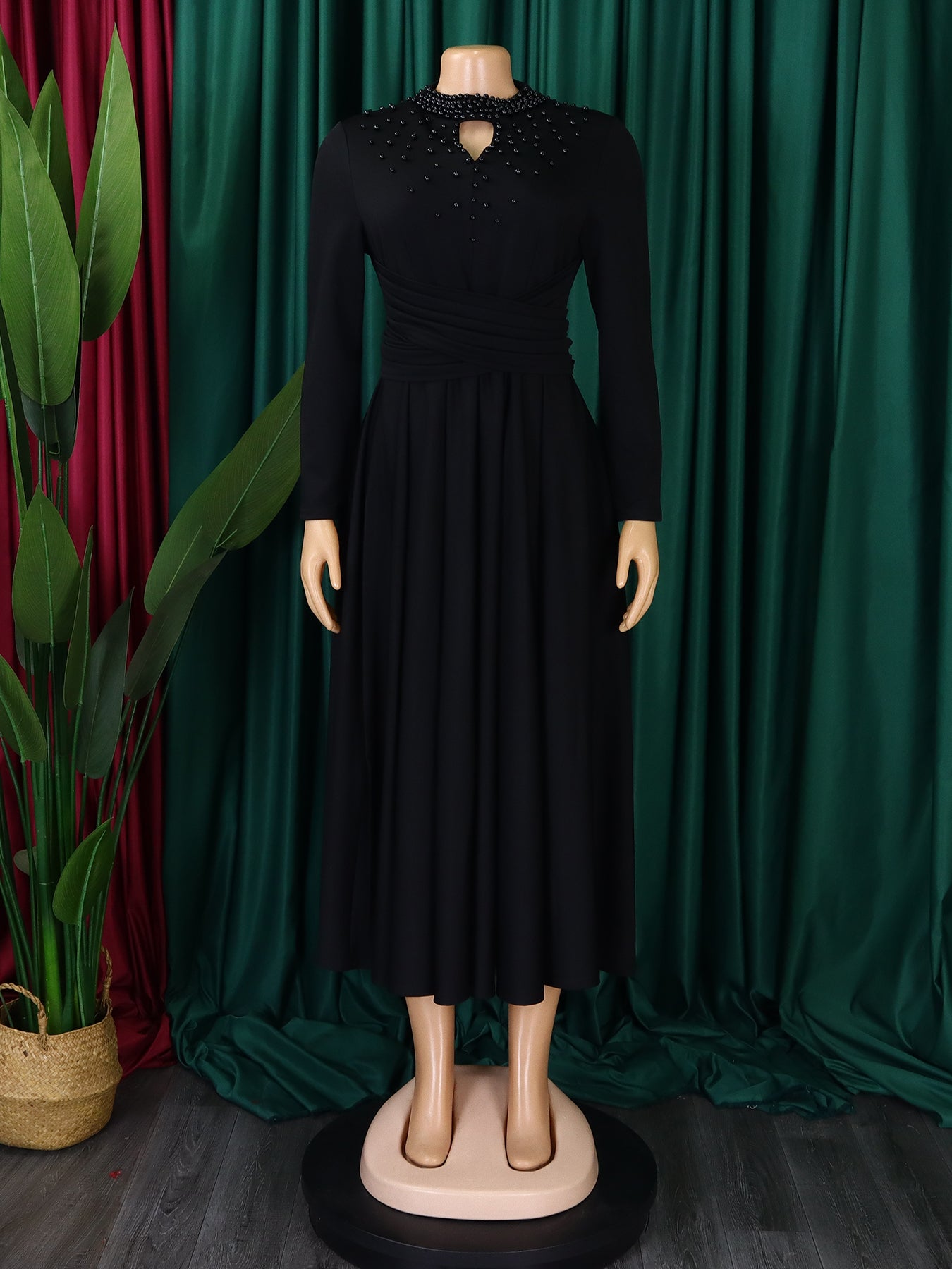 Women High Neck Elegant Beading African Dress 29