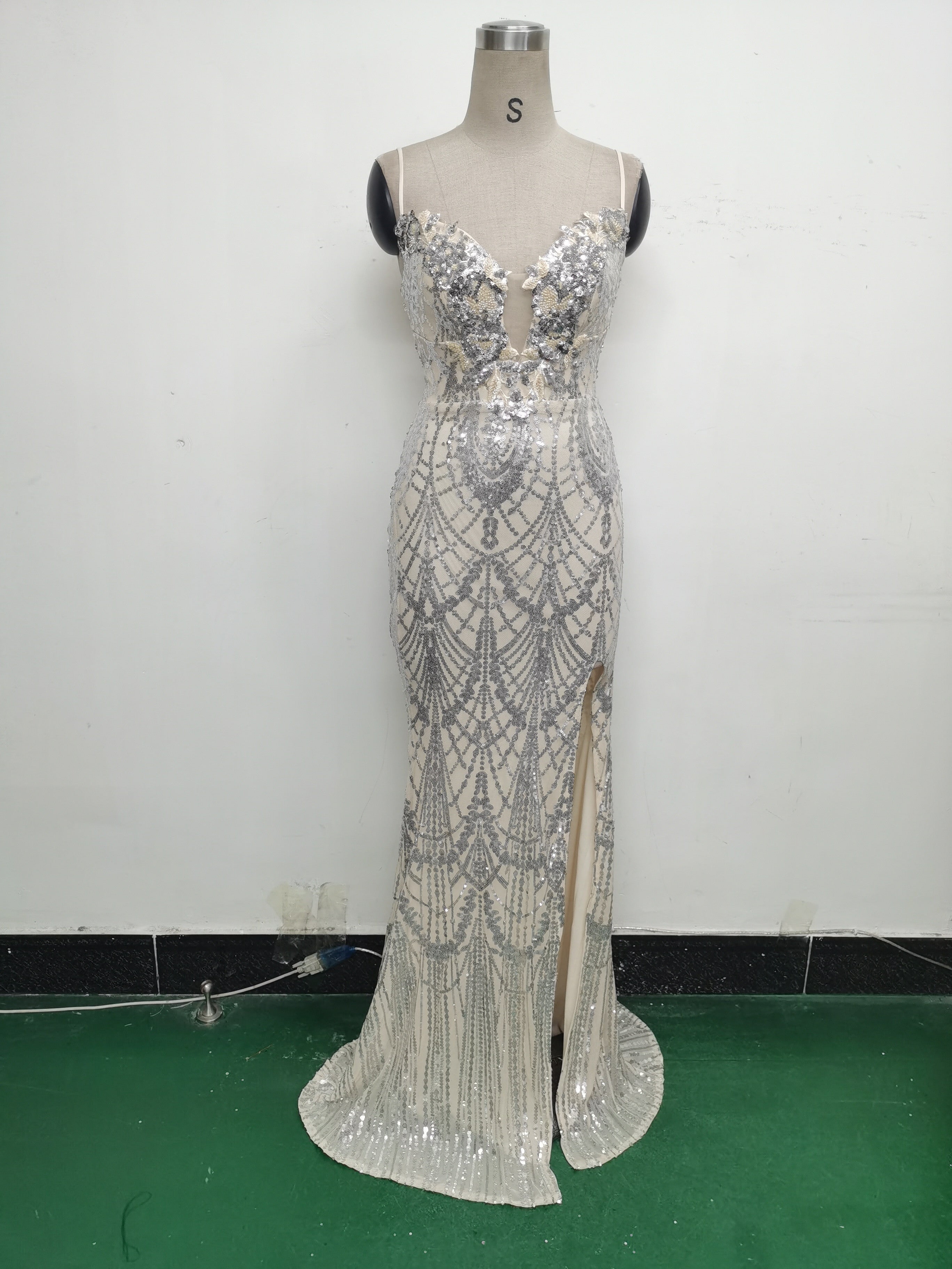 Women Beaded Tube Fishbone Lace-Up Sequin Formal Party Evening Dress 31