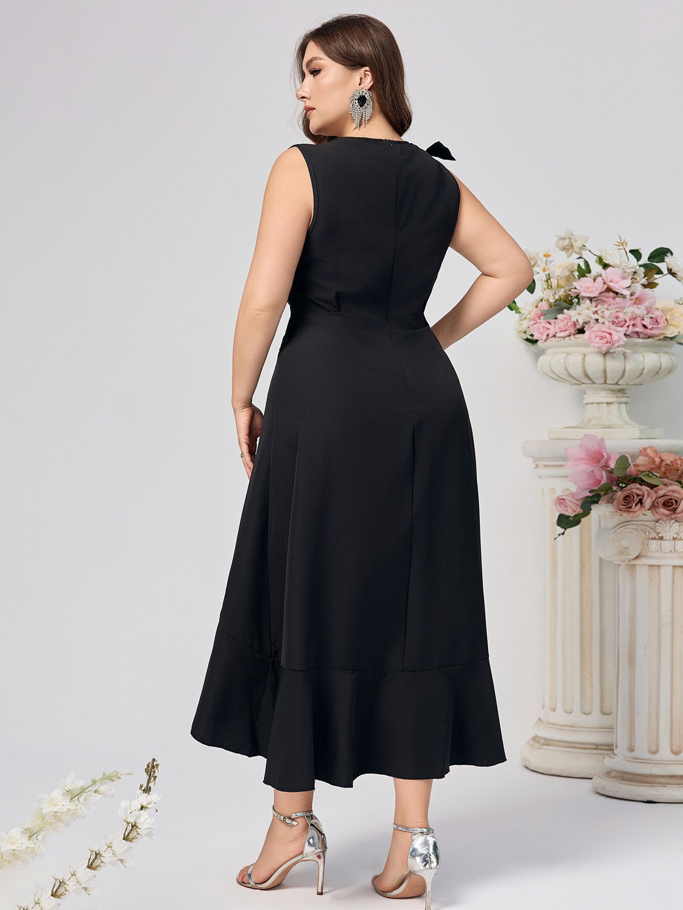 Plus Size Women Dress Solid v-neck Sexy Maxi Dress 4