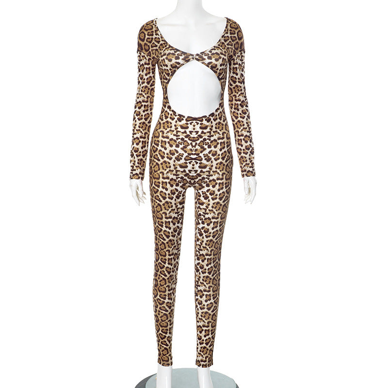 Fashion Sexy Trend Leopard Print Long Sleeve Slim Jumpsuit 8
