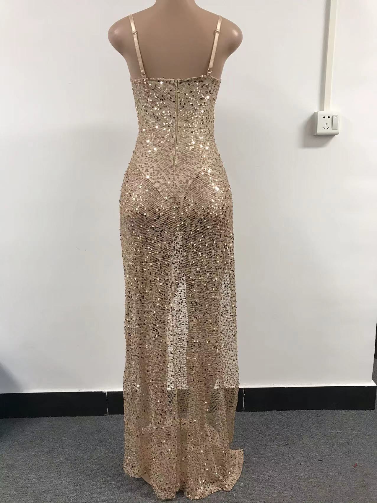 Women Elegant Sequins Straps Party Evening Dresss 15