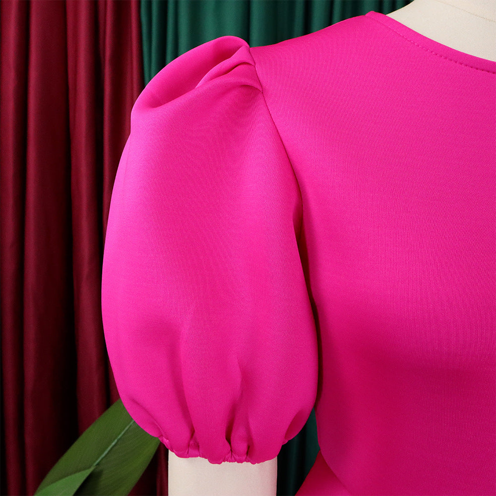 Women Round Neck Puff Sleeve Dress 47