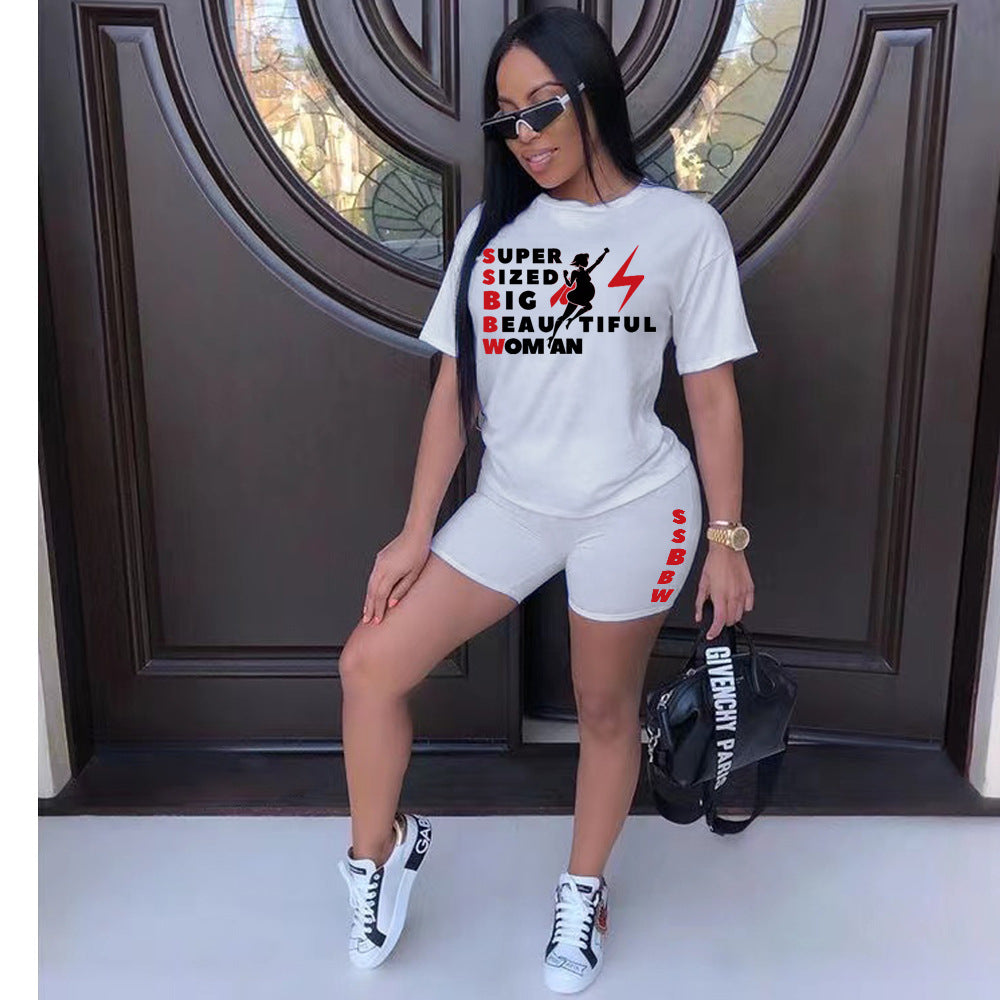 Plus Size Women's T-Shirt Shorts Set Tracksuit Two-Piece 5