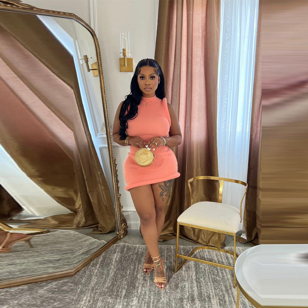 Fashion Round Neck Sleeveless Slim Irregular Dress 7