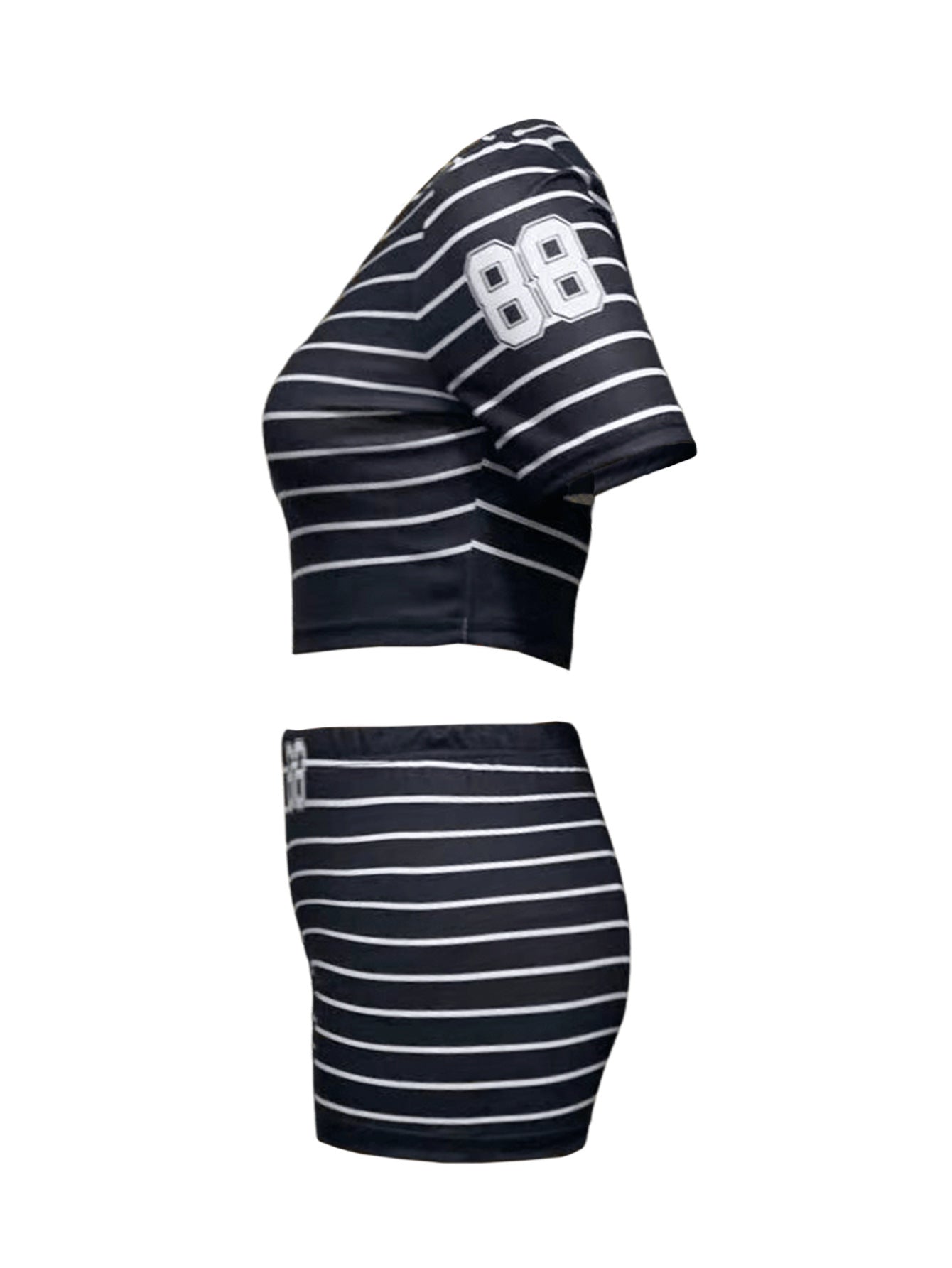 Women striped digital print top and shorts two-piece set 4