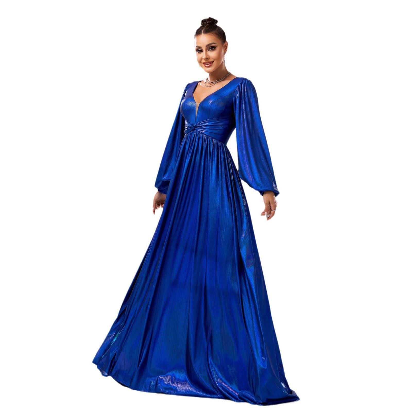Women long-sleeved V-neck Formal Party Shiny evening dress 6