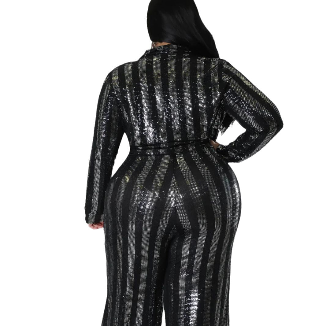 Fashion Nightclub Mesh Beaded Sequin Two-Piece Lace-Up Top Pants Set 6