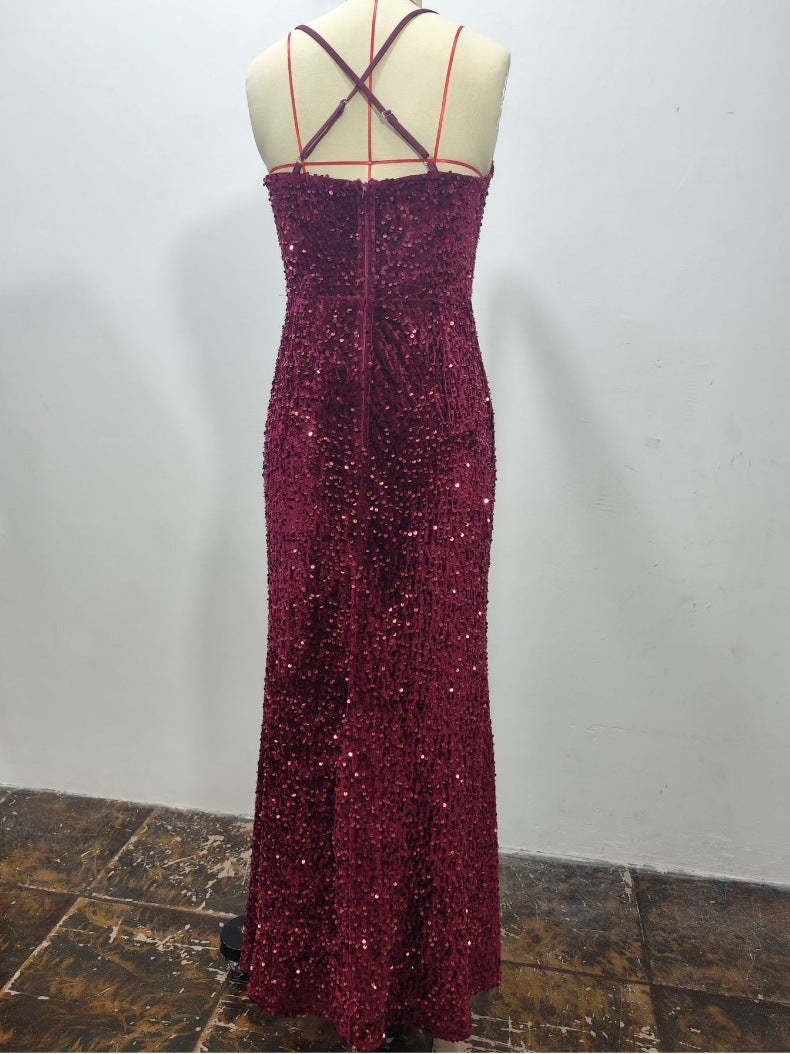 Women's Sweet Style Slit Sequin Strap Dress 13