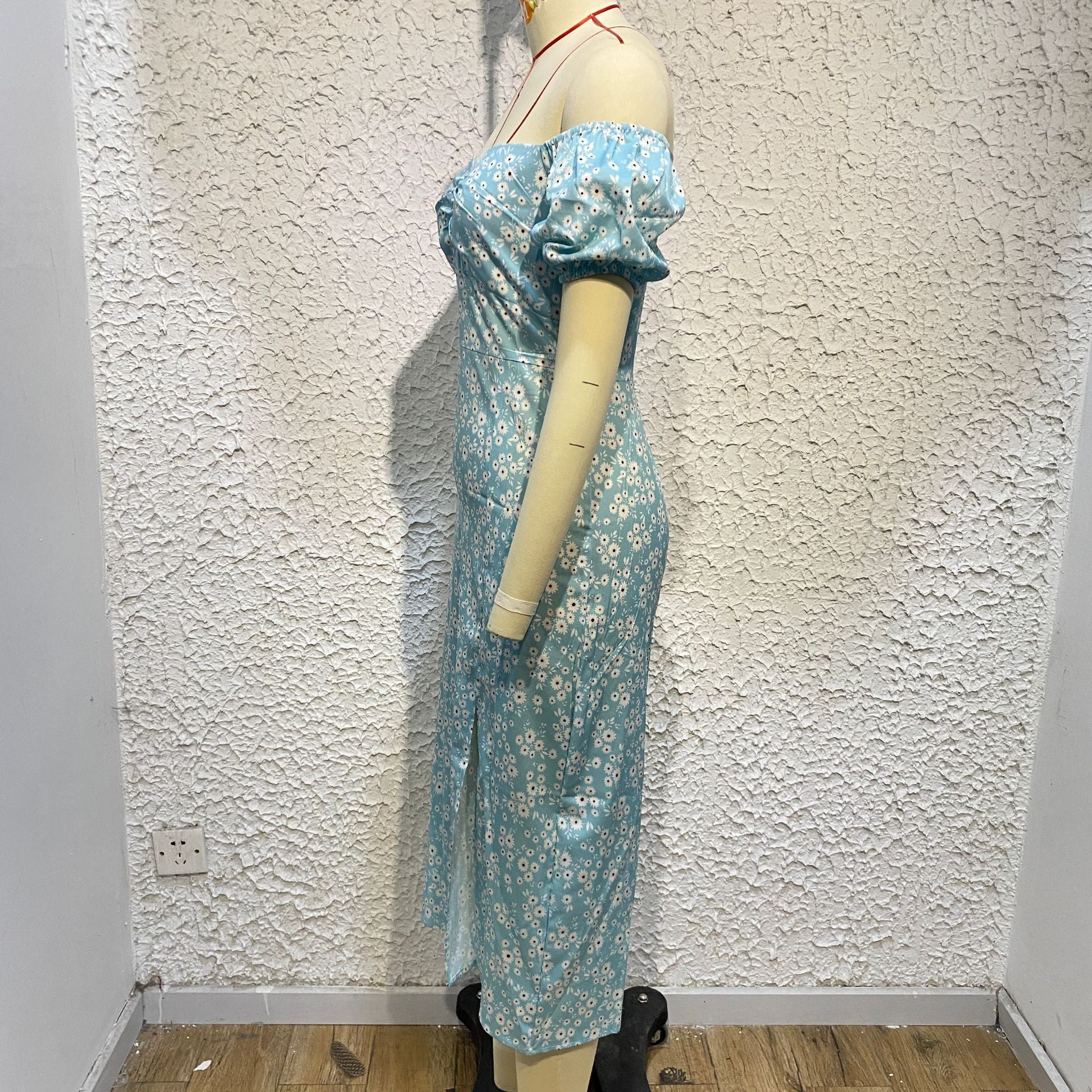 Women'S Off Shoulder Dress Classic Floral Elegant Slim Fit Slit Dress 21