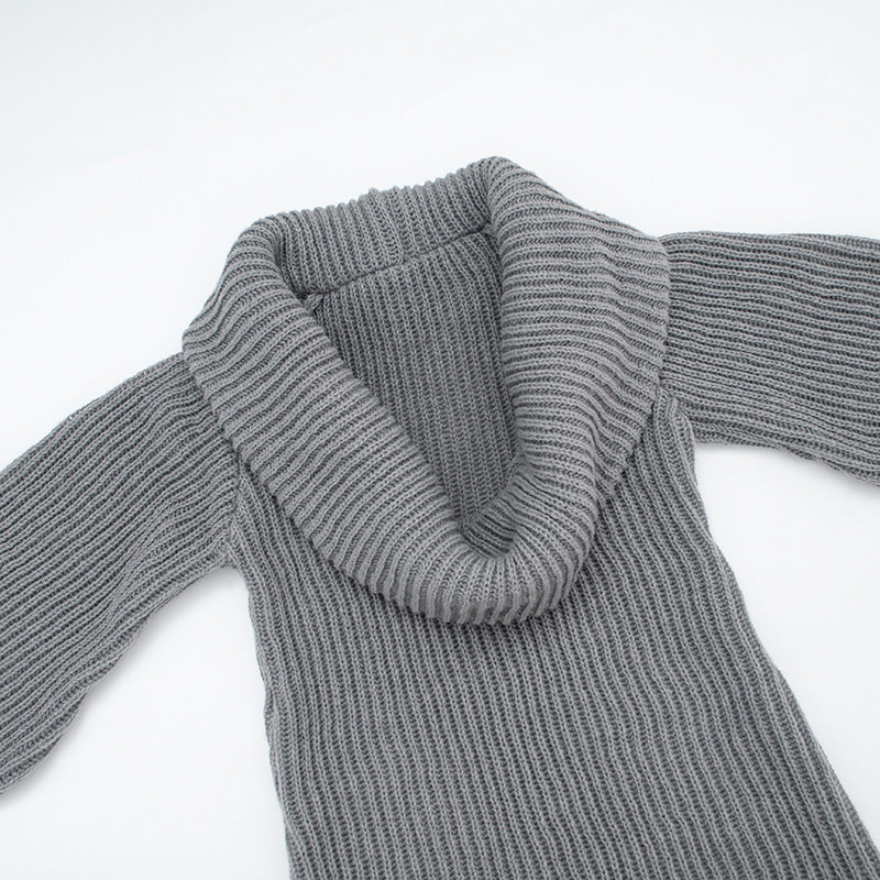Women's Autumn & Winter Solid Color Casual Loose Cowl Neck Knitted Mid-Long Sleeve Dress 15
