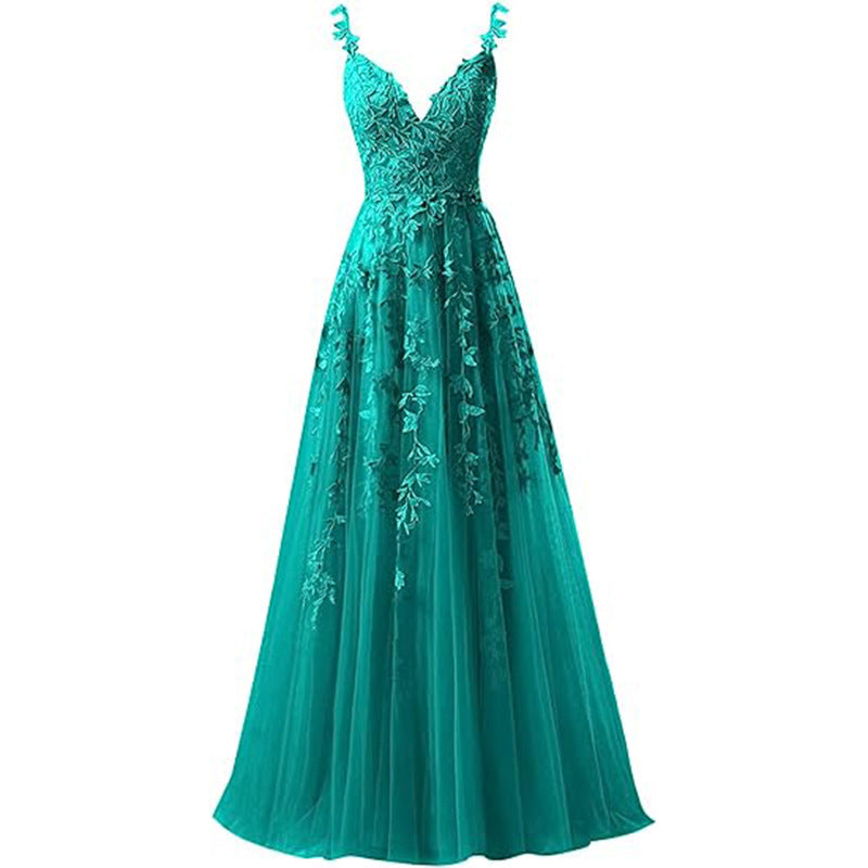 Women suspender tulle lace applique party ball evening dress（Processing time need 3-6 days） 24