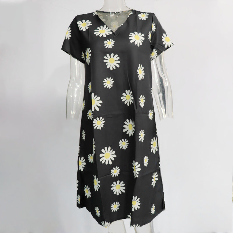 Plus Size Women Summer Dress Round Neck Pink Maple Leaf Casual Beach Dress 45