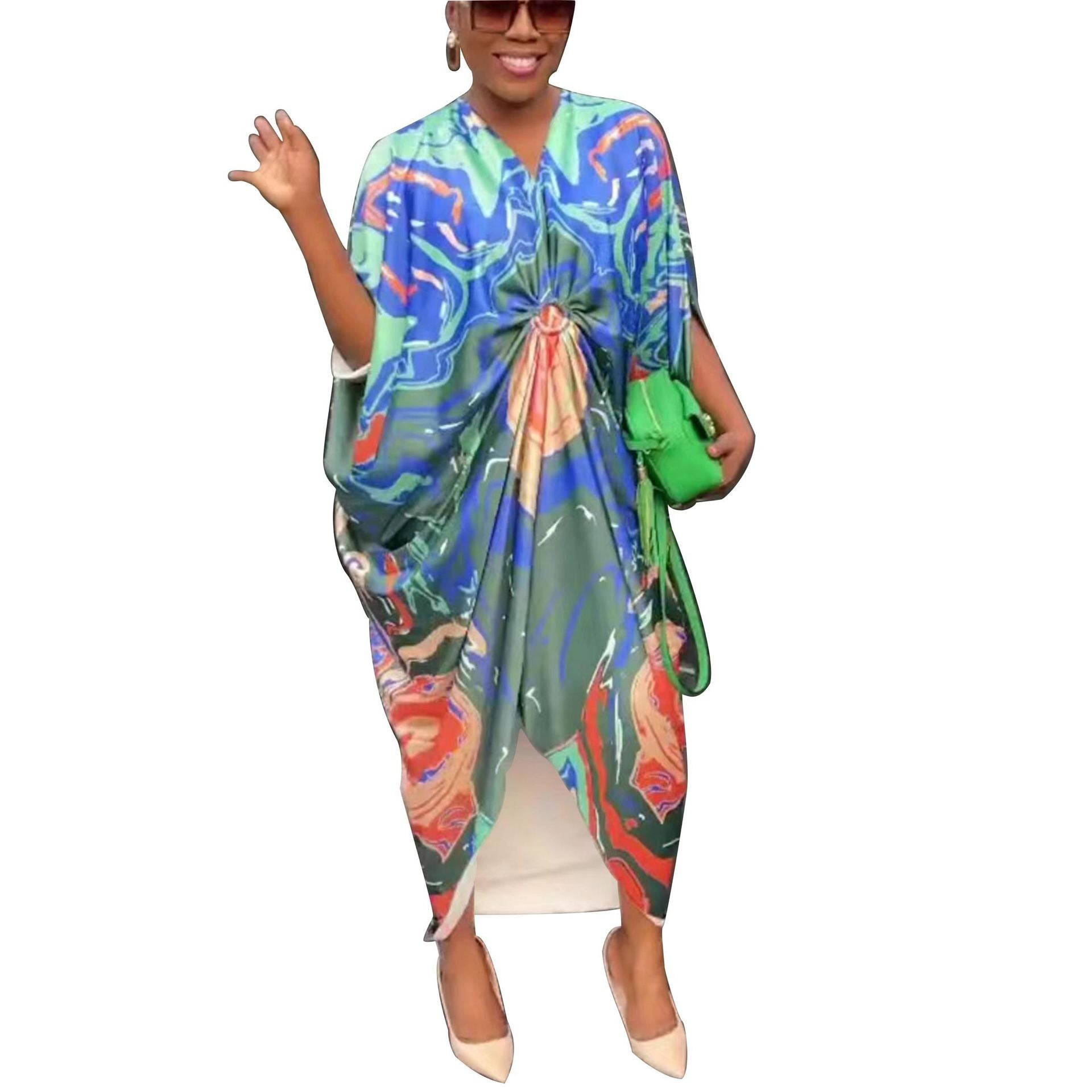 Summer Ladies Printed Short Sleeve Loose Dress 12