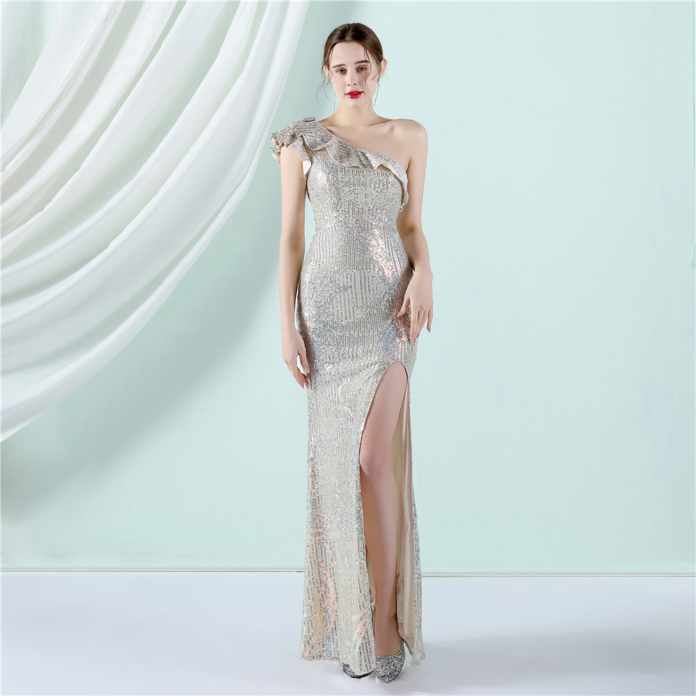 Women Summer Romantic Slash Neck Sleeveless Sequined Wedding Dress 16