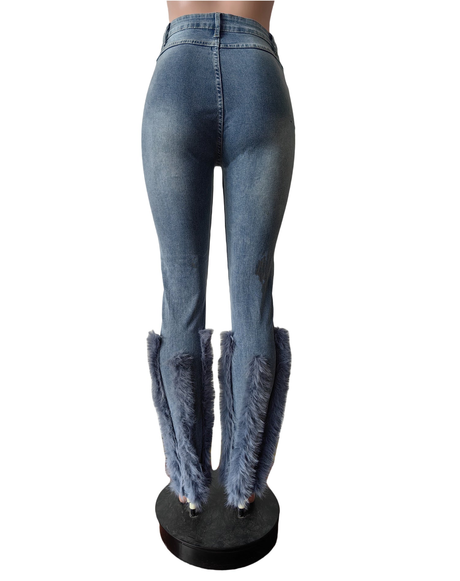 Women Pearl Embellished Feather Stretch Denim Pants 9