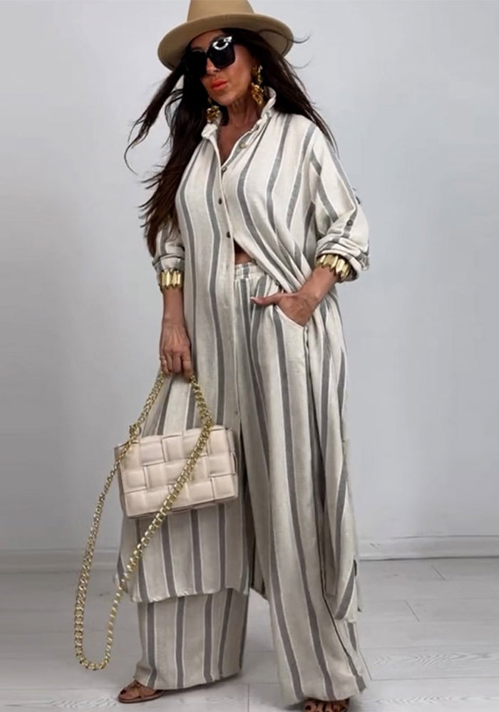 Summer Elegant Sexy V-Neck Top Printed Wide-Leg Pants Two-Piece Set