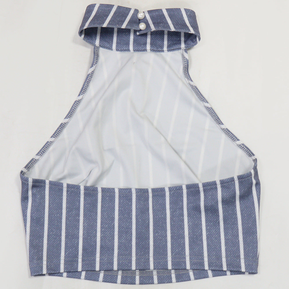 Women Sleeveless Turndown Collar Vest Top and Pencil Pants Two-Piece Set 13