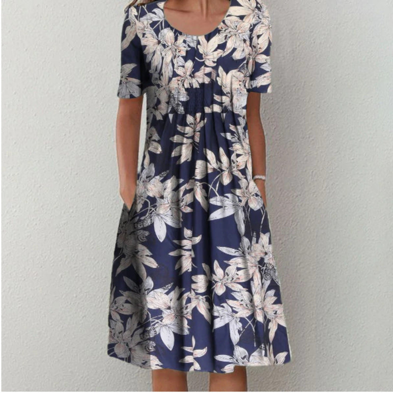 Spring and Summer Plus-Size Elegant Round Neck Print Casual Dress 18