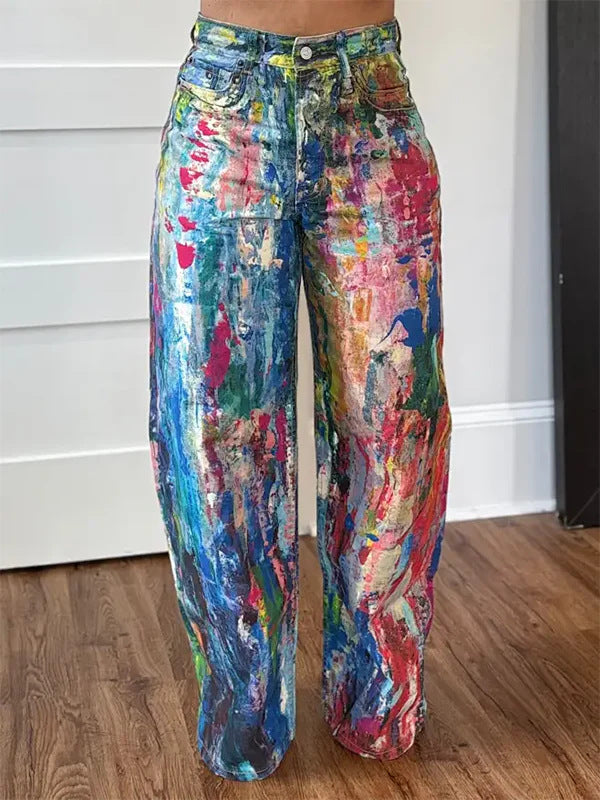 Women's Fashion Casual Straight Leg Painted Pants 5