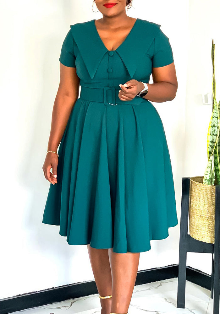 Women's Fashion Chic Peter Pan Collar Short Sleeve A-line African Dress