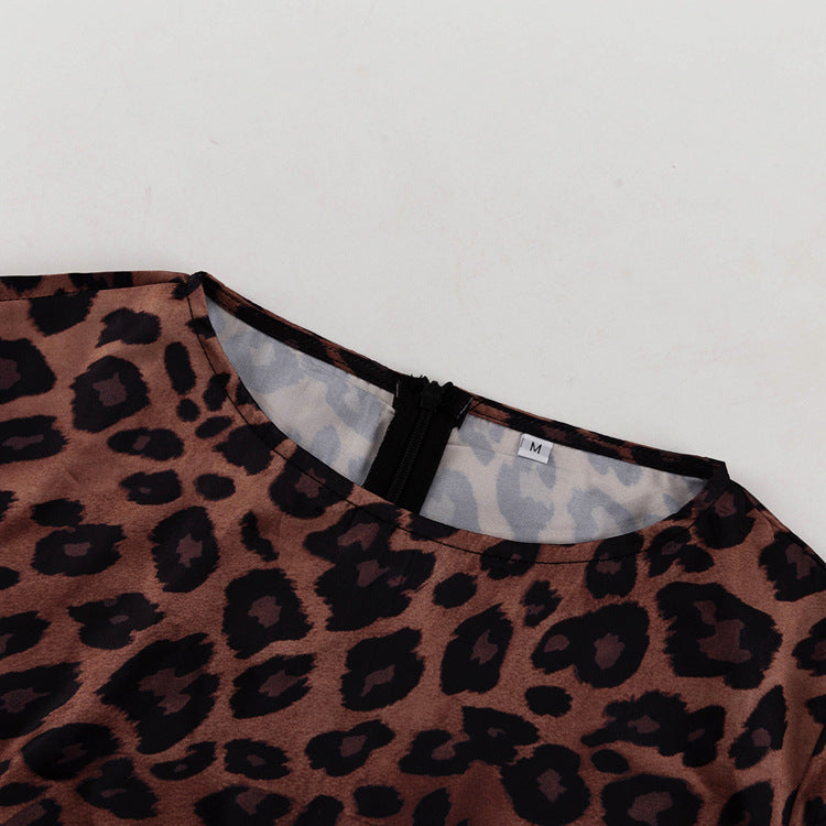 Round Neck Sexy Long Autumn Leopard Print High Waist Slim Dress 9