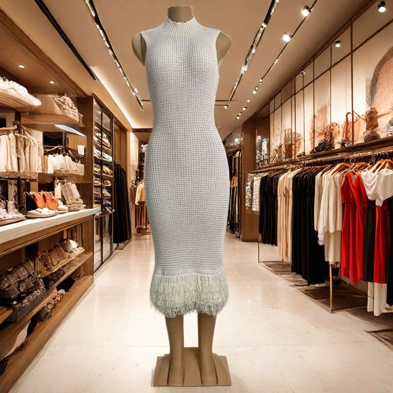 Spring Sexy Halter Low Back Knitting Long Dress