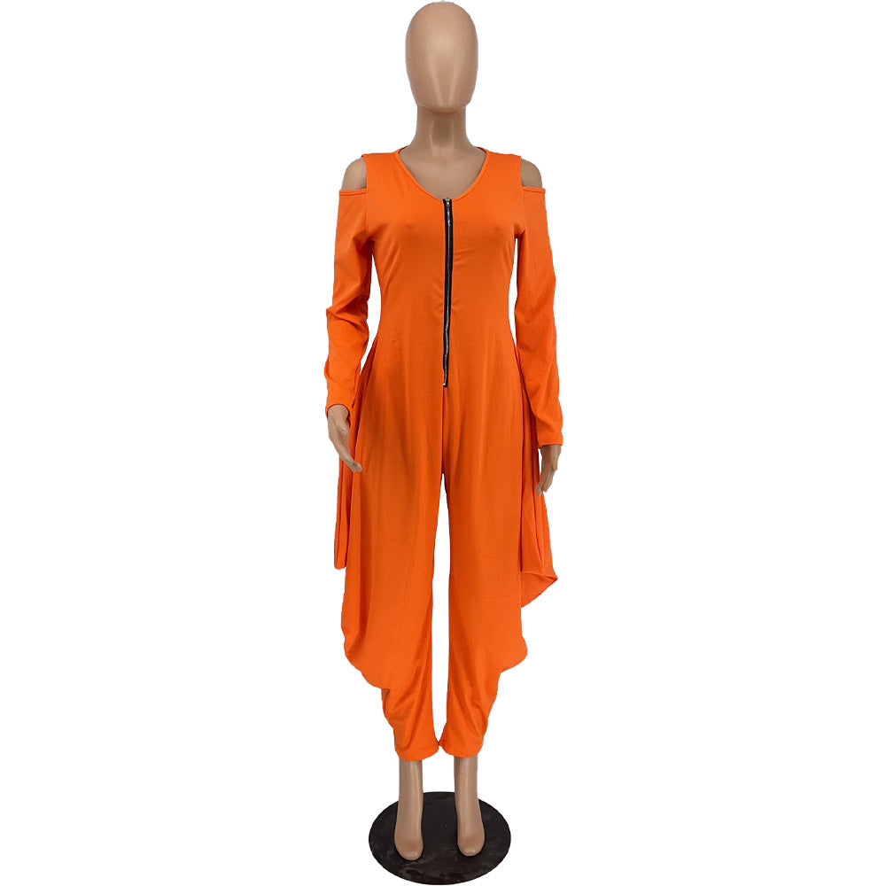 Women's Solid Color Cutout Long Sleeve Fashionable Loose Jumpsuit 29