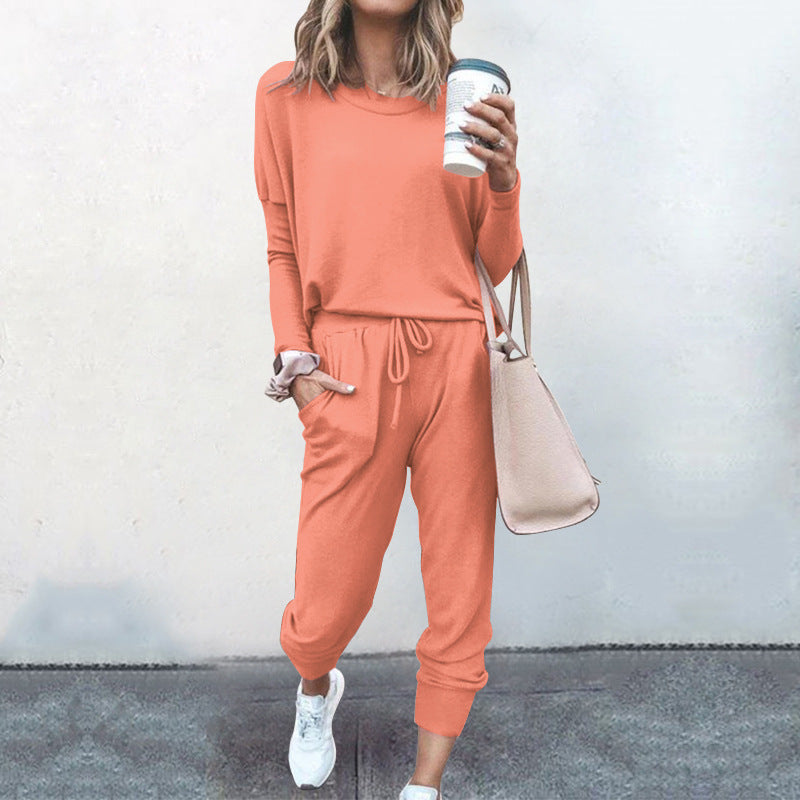 Women Loose Solid Long Sleeve Top and Pant Casual Two-piece Set 32