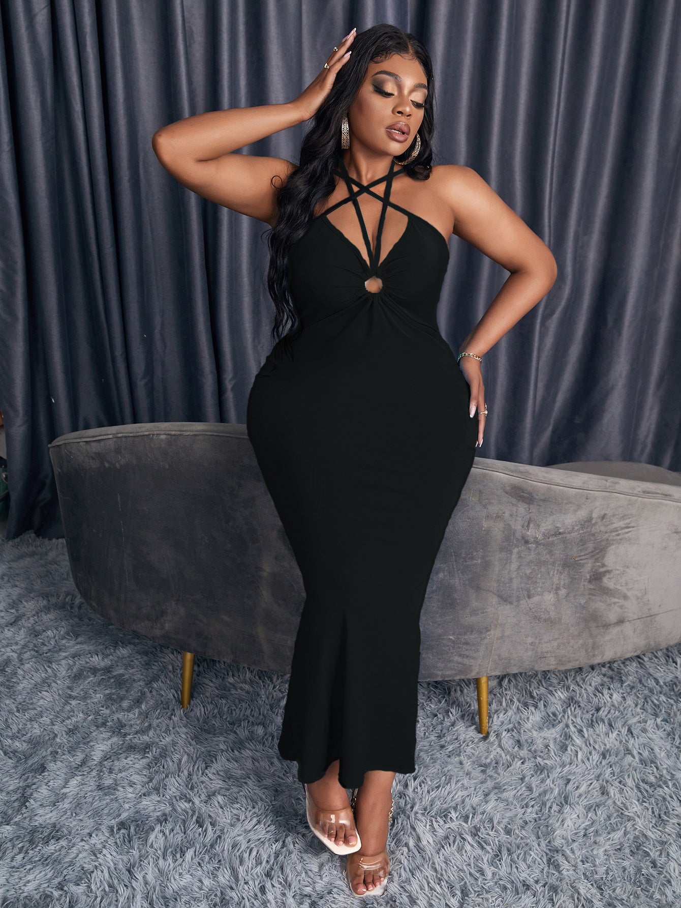 Spring And Summer Plus Size Women's Sexy Straps Slim Bodycon Long Dress 5