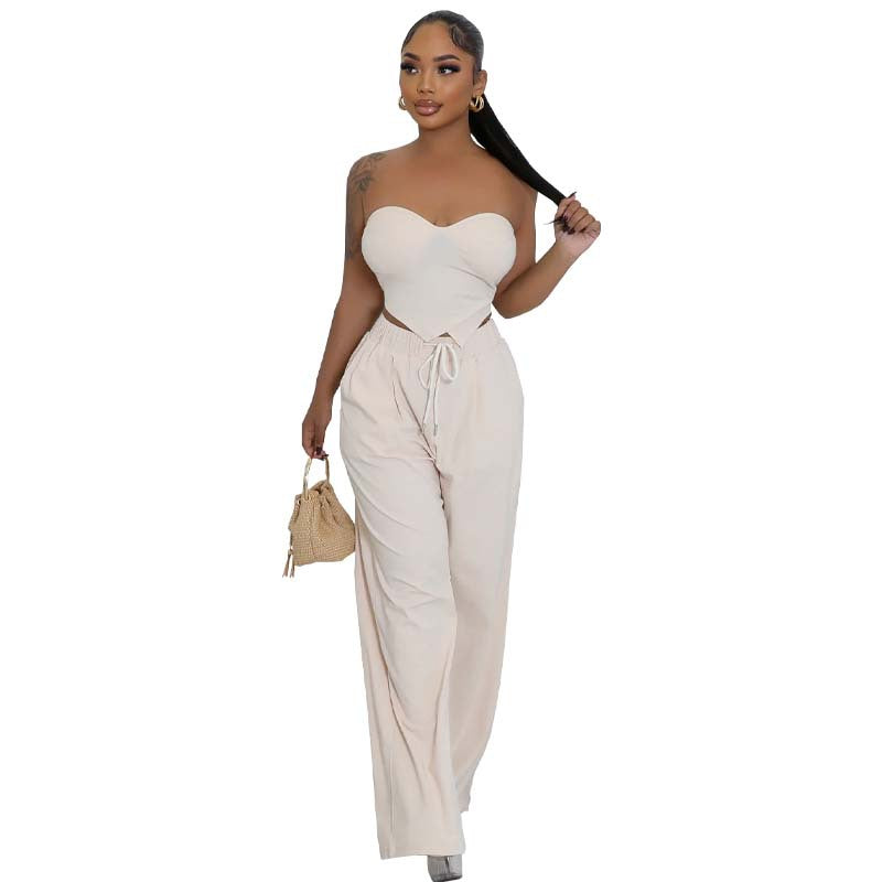 Women heart-shaped Strapless Top and Casual trousers two-piece set 5
