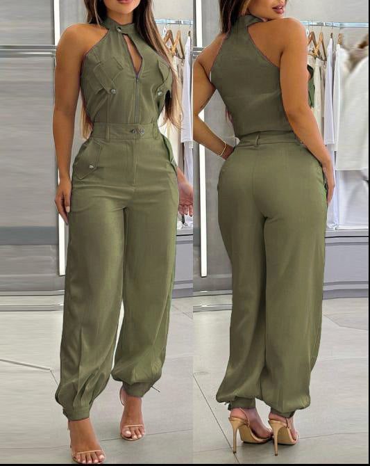 Women Summer Sleeveless Top and Cargo Pants Two-Piece Set 7
