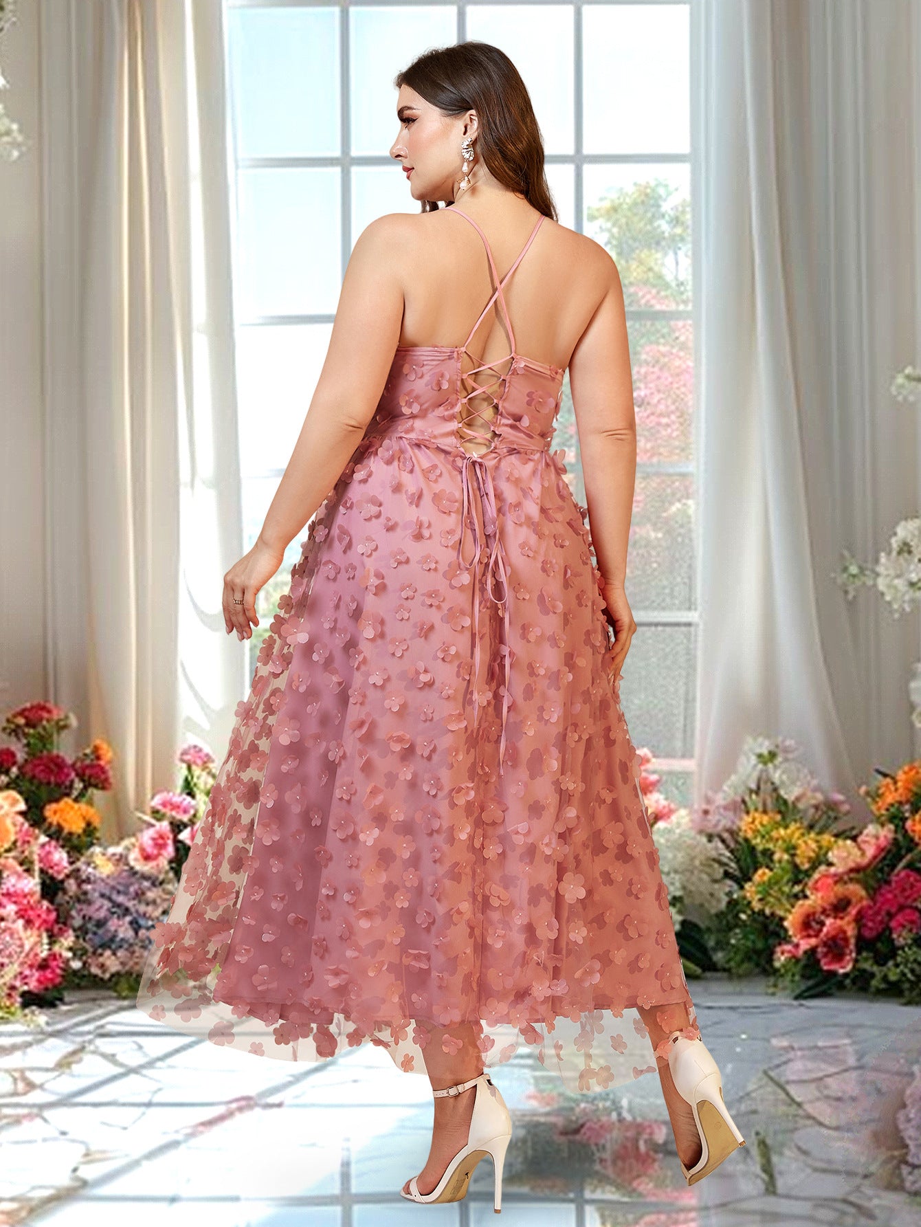 Plus Size Women Holidays Mesh Suspender Maxi Dress 5