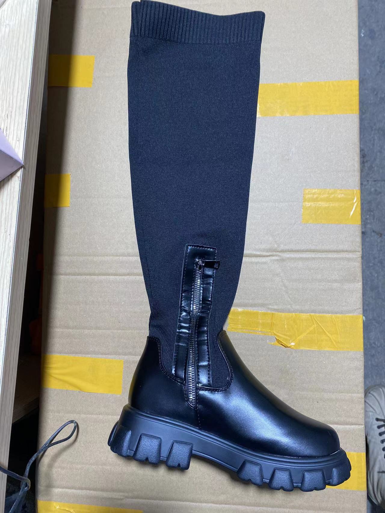 Women's cotton boots autumn and winter long Martin boots leather knitting Patchwork over the knee boots 11