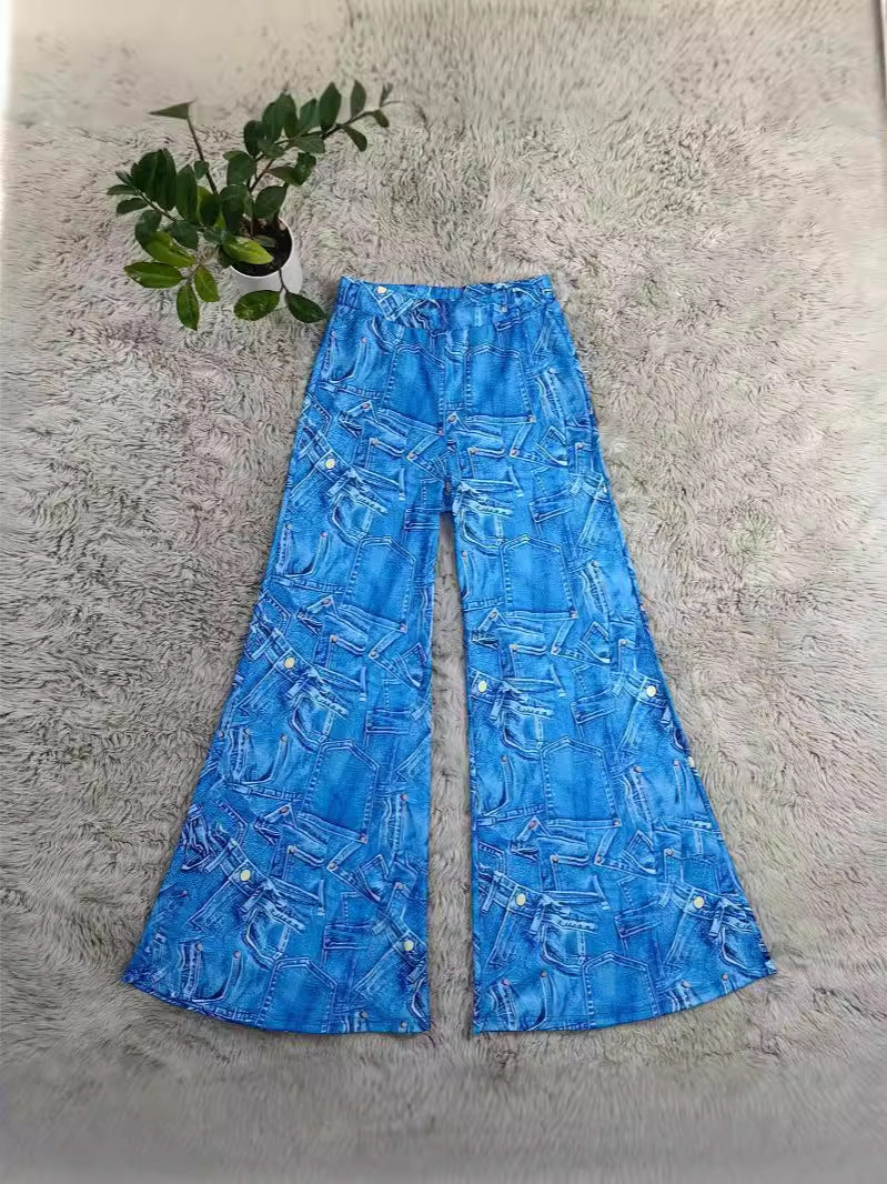 Fashionable women's printed loose wide-leg pants 4