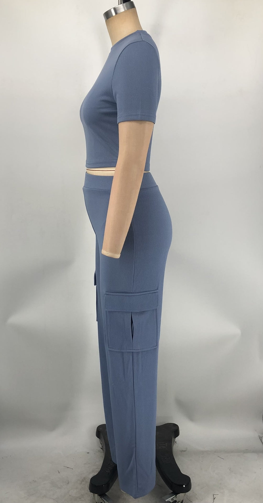 Women Solid short-sleeved top and wide-leg pants two-piece set 16