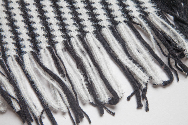 Women winter bat sleeve black striped knitting shawl sweater 23