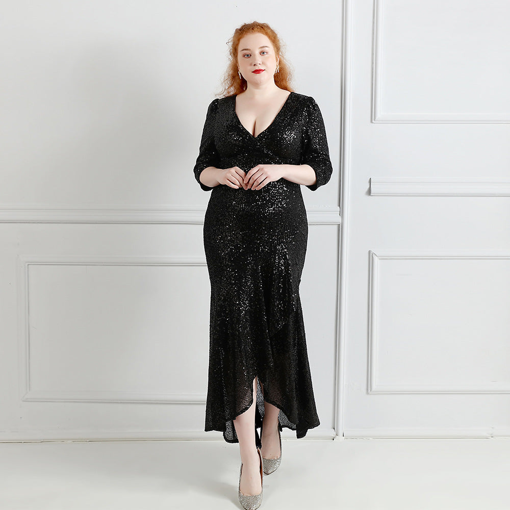 Plus Size Women Sequin V-Neck Formal Party Evening Dress 5