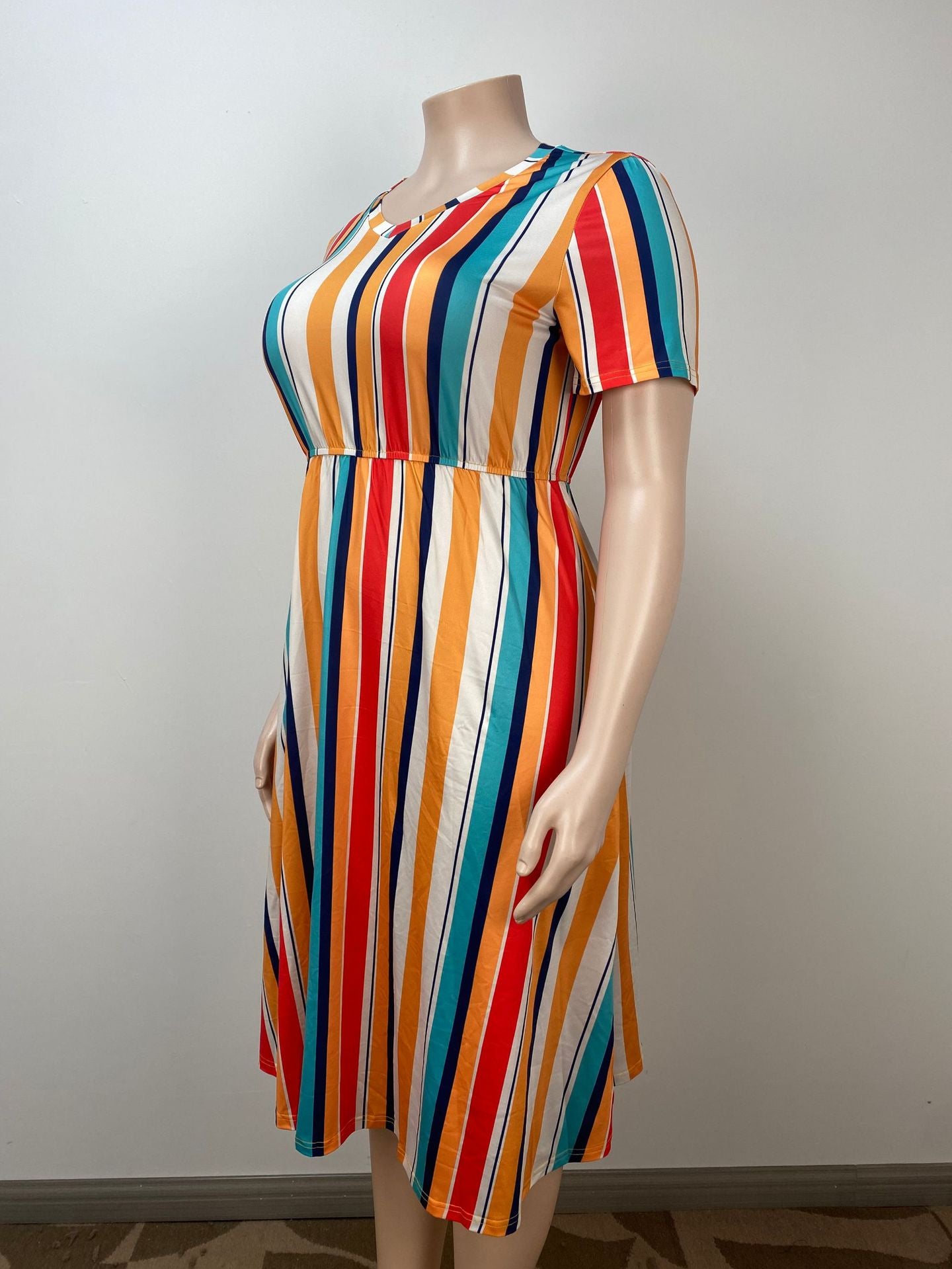 Plus Size Women Summer Multi-Color Striped Dress 5